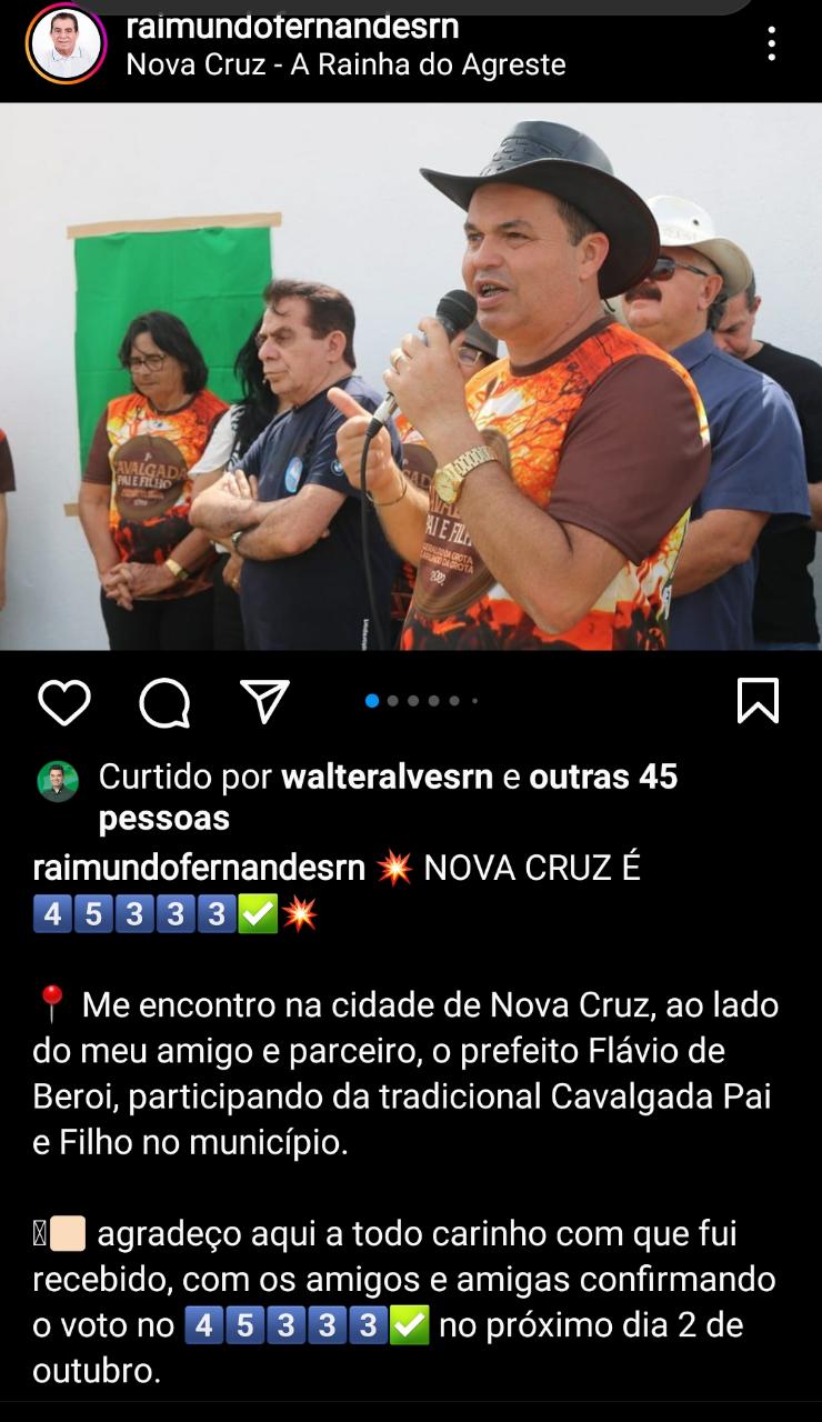 Faltando 20 dias para a eleição, deputado Raimundo Fernandes participa de inauguração de obra da Prefeitura de Nova Cruz