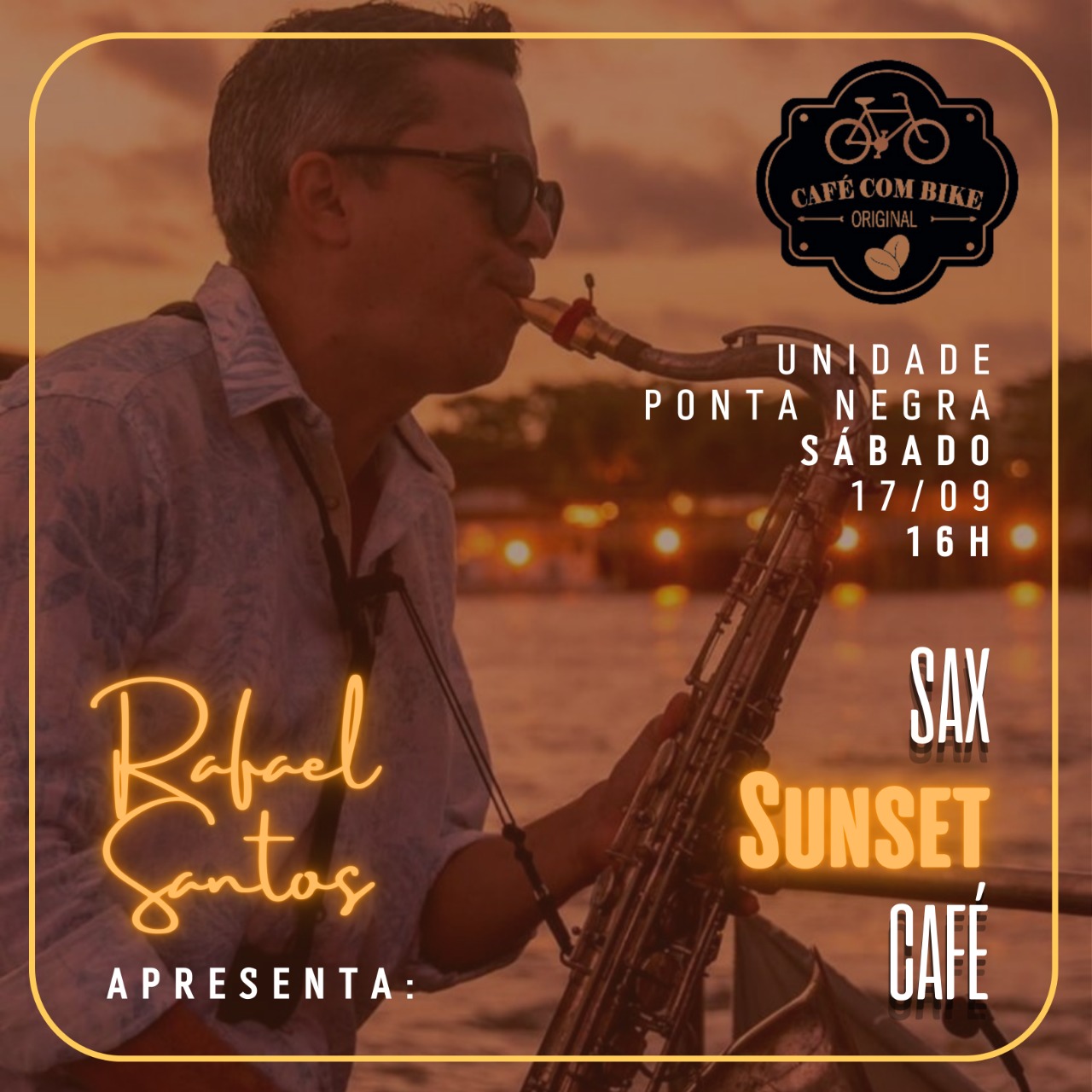 Café com Bike estreia projeto Sax Sunset Café com o músico Rafael Santos