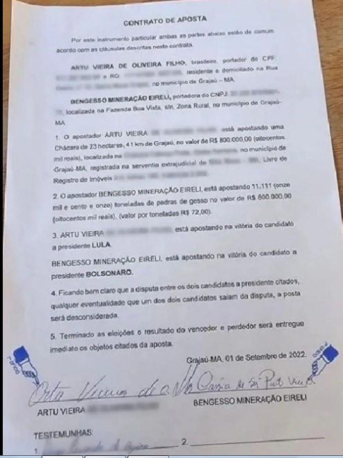 Amigos apostam R$ 800 mil na eleição; um em Lula e o outro em Bolsonaro
