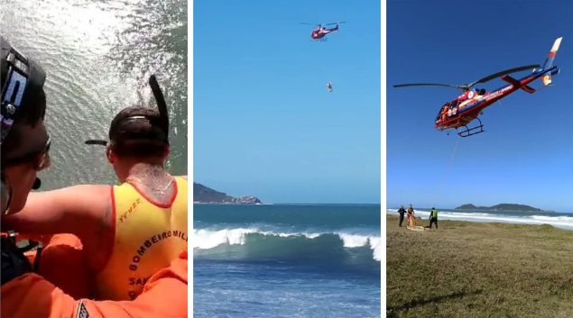 VÍDEO: Surfista é resgatado com ‘cesto’ após passar 4 horas à deriva em praia