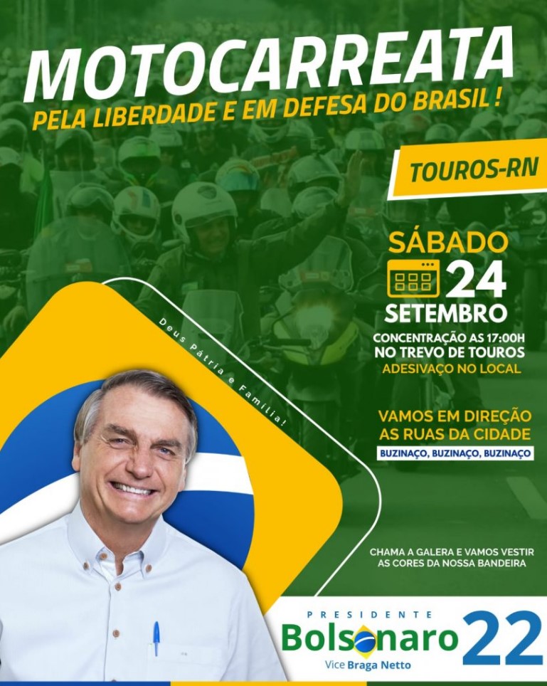 Apoiadores do Presidente Jair Bolsonaro farão Carreata próximo sábado (24) em Touros
