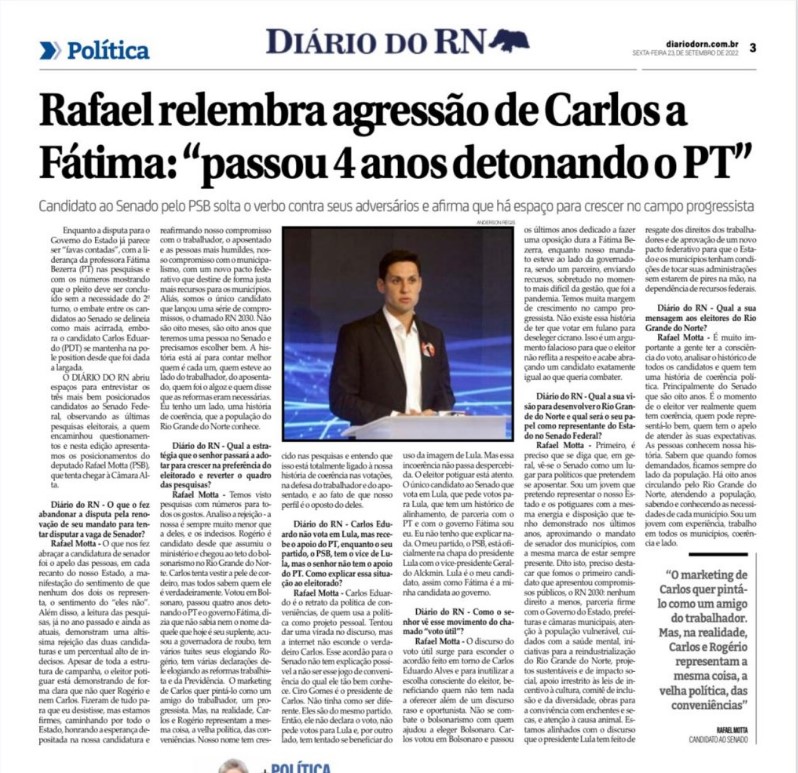 Rafael Motta detona: “Carlos Eduardo acusou Fátima de roubo e tenta vestir pele de cordeiro”