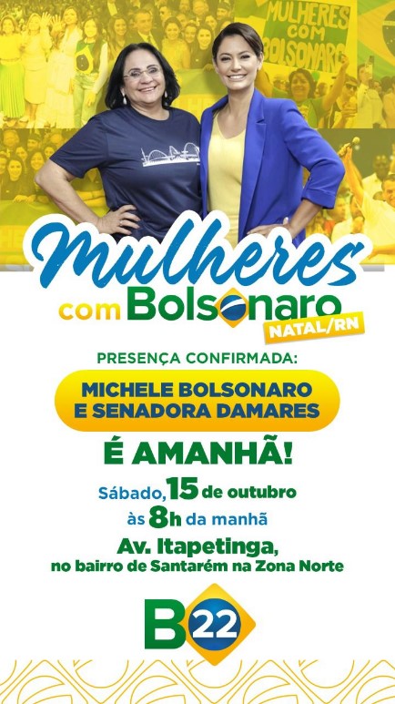 Primeira-dama e senadora Damares Alves chegam a Natal neste sábado (15)
