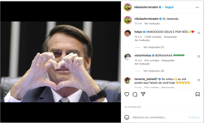 Nikolas Ferreira recupera Instagram e posta foto de Bolsonaro