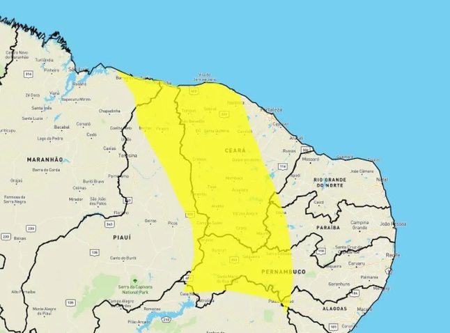 Instituto alerta para chuvas intensas em 10 cidades do RN; veja lista