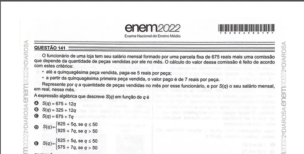 Questão do Enem 2022 de matemática sobre salário e comissão não tem resposta, dizem cursinhos