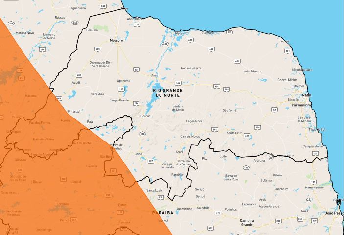 Perigo: INMET alerta sobre chuvas de até 100 mm em 41 cidades do RN; veja lista