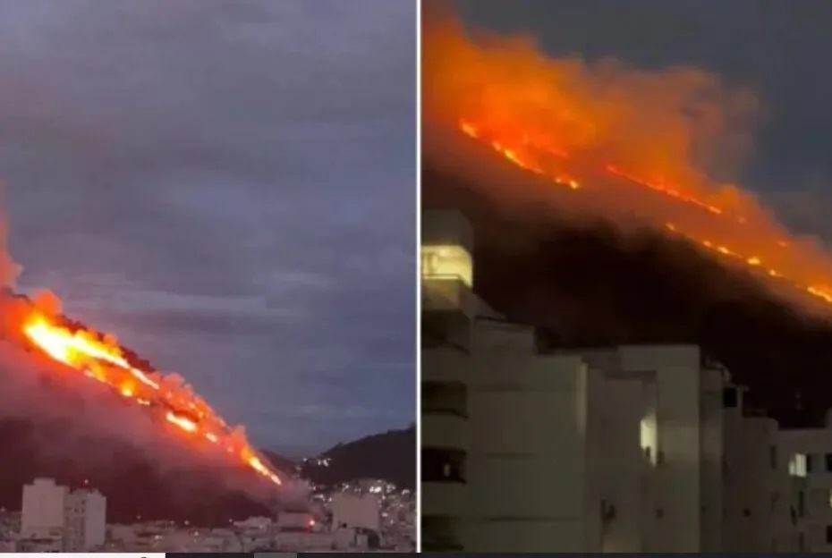VÍDEO: Incêndio atinge região de mata em morro em Copacabana