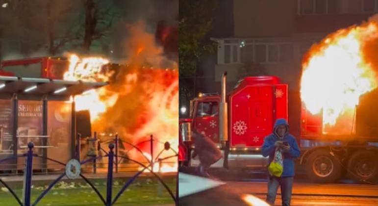 VÍDEO: Caminhão de Natal da Coca-Cola pega fogo durante desfile; ASSISTA
