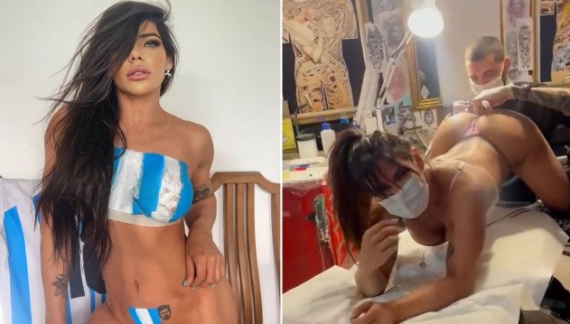 Ex-Miss brasileira faz tatuagem íntima em homenagem a Messi