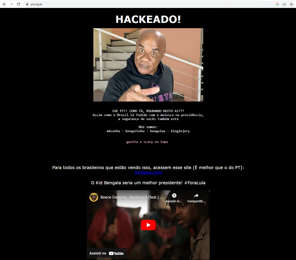 Site do PT é hackeado e exibe imagem de Kid Bengala