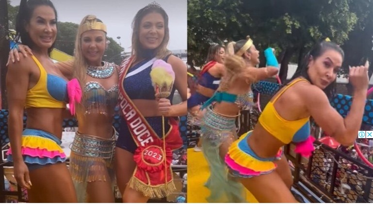 Sob chuva, Carla Perez, Scheila Carvalho e Sheila Mello dançam É o Tchan no Carnaval de Salvador