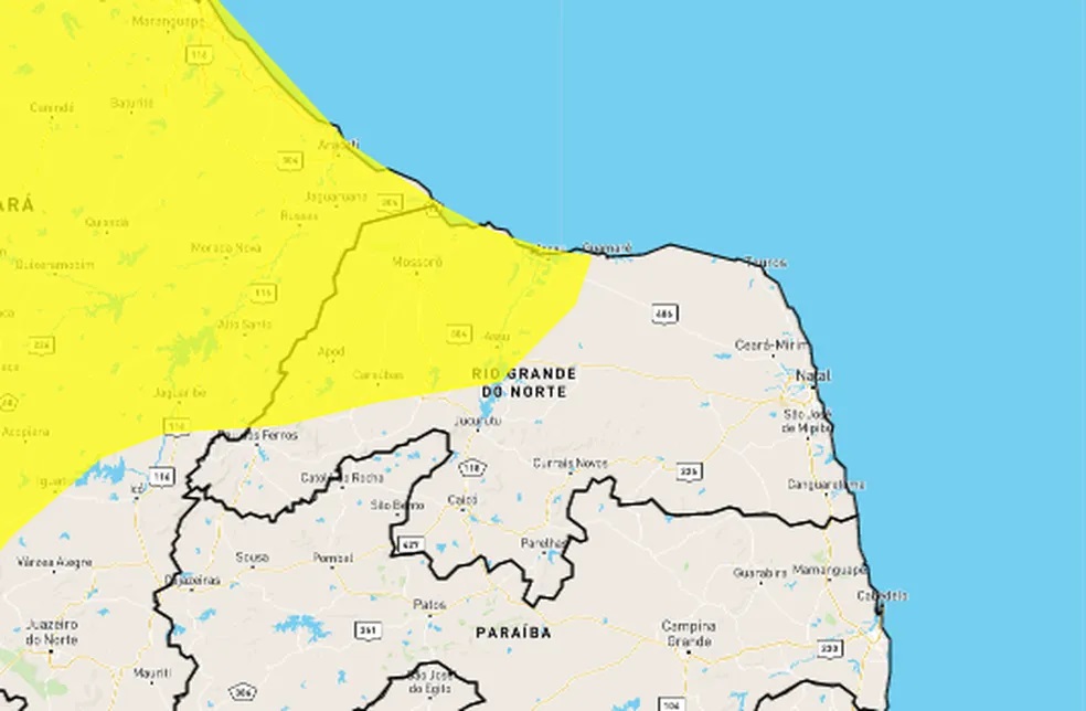 Inmet emite alerta de chuvas intensas em 37 cidades do RN; veja lista