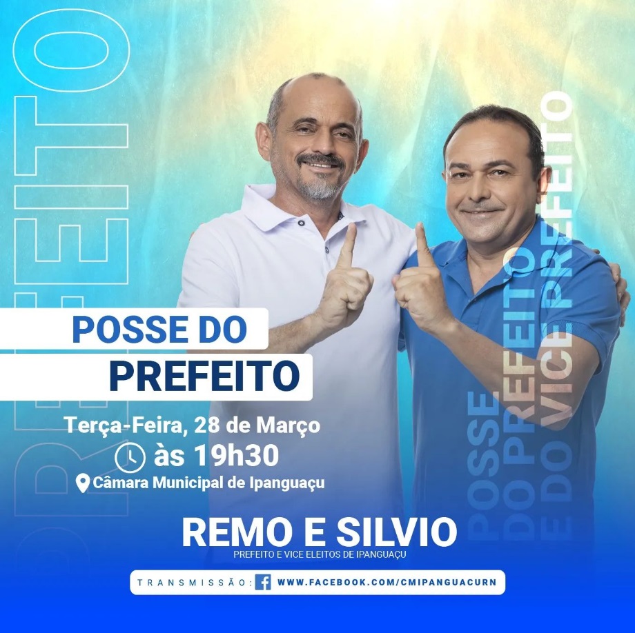 Prefeito e vice serão empossados nesta terça-feira (28) em Ipanguaçu