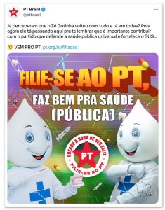 Deputado vai à Justiça após PT usar Zé Gotinha para pedir dinheiro