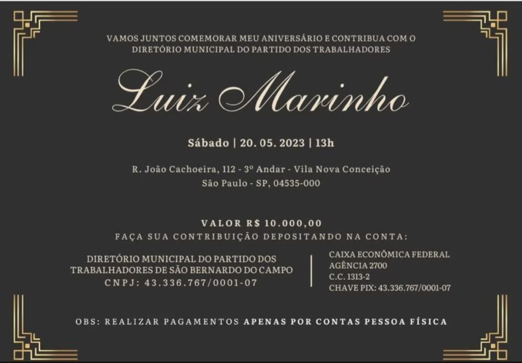 Ministro de Lula cobra R$ 10 mil por almoço de seu aniversário