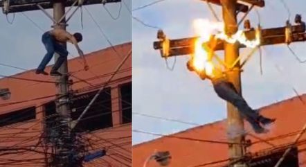 VÍDEO: Homem alcoolizado sobe em poste de energia, se equilibra em fios, toma choque e morre