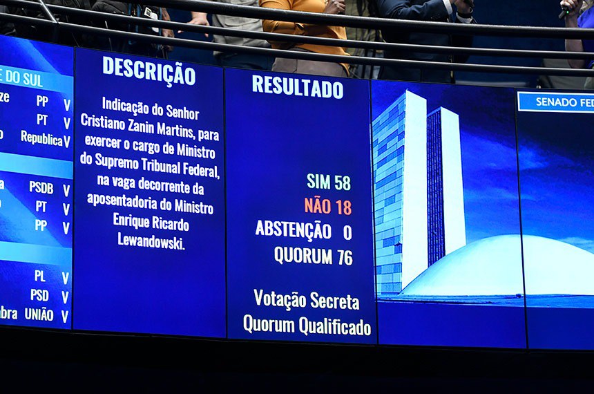 Por 58 votos a 18, Senado aprova ex-advogado de Lula para o STF