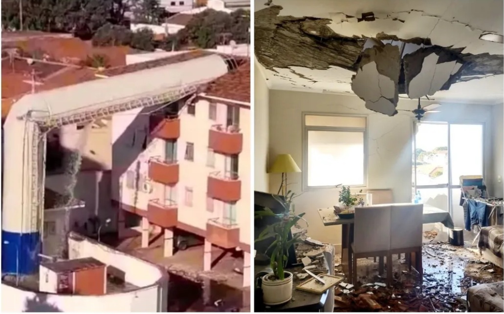 Caixa d'água de 24 metros de altura cai e destrói apartamento em condomínio em SP