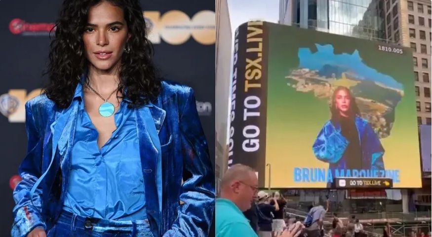 VÍDEO: Protagonista brasileira de Hollywood, Bruna Marquezine estampa telão na Times Square