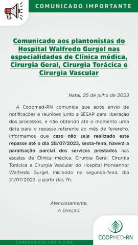 Sem receber desde janeiro, médicos do Walfredo Gurgel anunciam paralisação