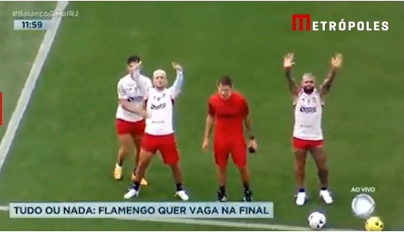 VÍDEO: Helicóptero sobrevoa treino do Flamengo e reação de Gabigol viraliza