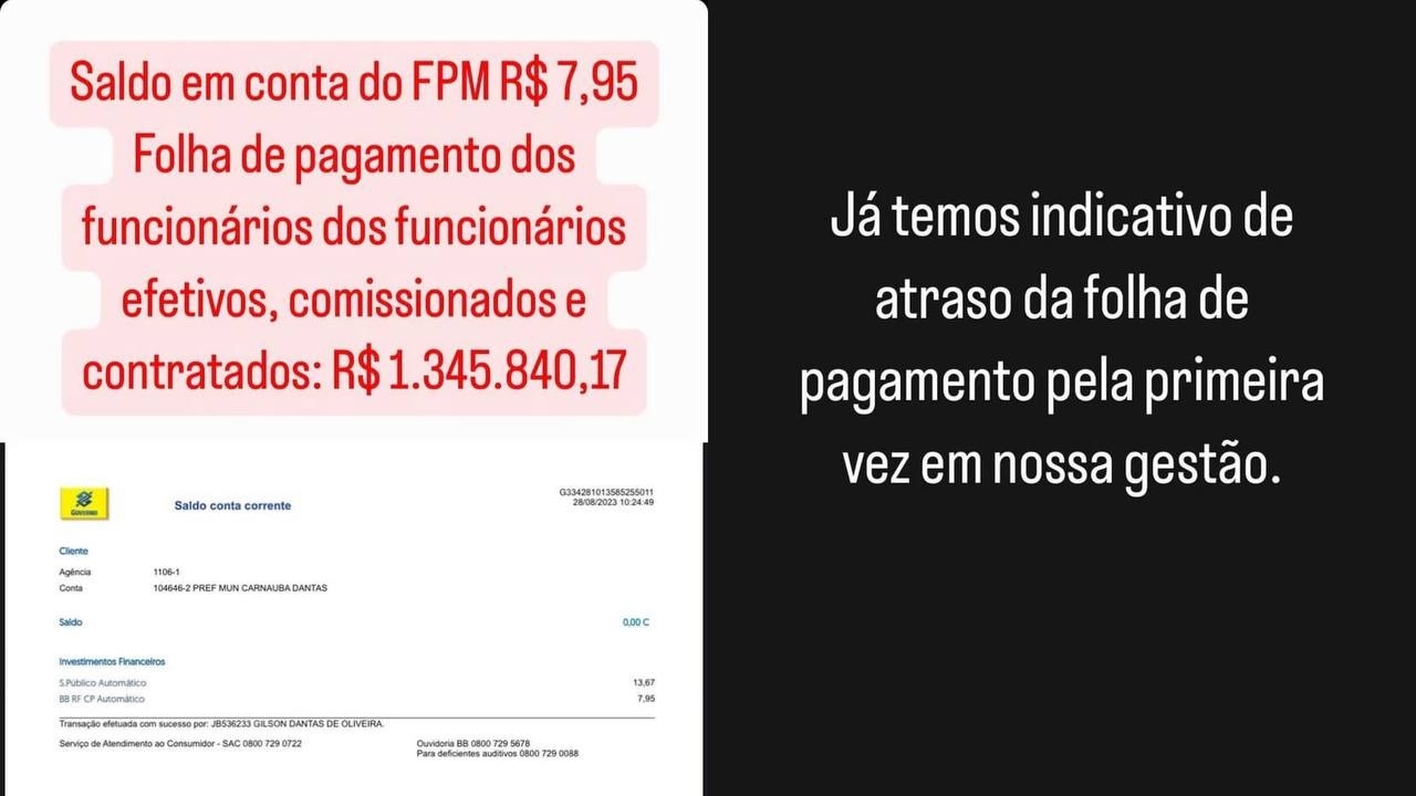 Prefeito de município do RN mostra saldo do FPM na conta da prefeitura e surpreende: R$ 7,95