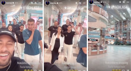 Neymar dá passeio com namorada e os parças em shopping da Arábia Saudita