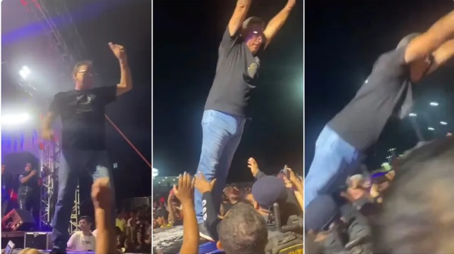 VÍDEO: Prefeito se empolga em festa e se joga na plateia, mas cai no chão