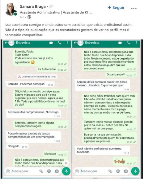 Mulher relata discriminação em entrevista de emprego e repercute na web: "Difícil contratar quem tem filhos"