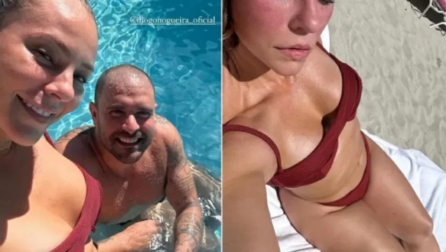 Paolla Oliveira exibe corpo sem filtro em dia de sol com Diogo Nogueira