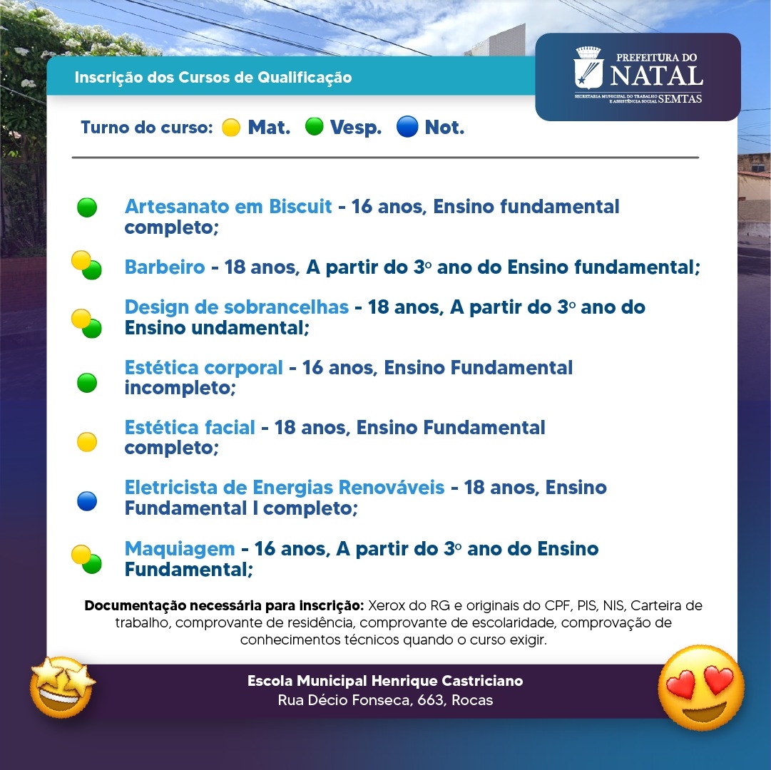Semtas abre 190 vagas em cursos de qualificação profissional no Participa Natal das Rocas