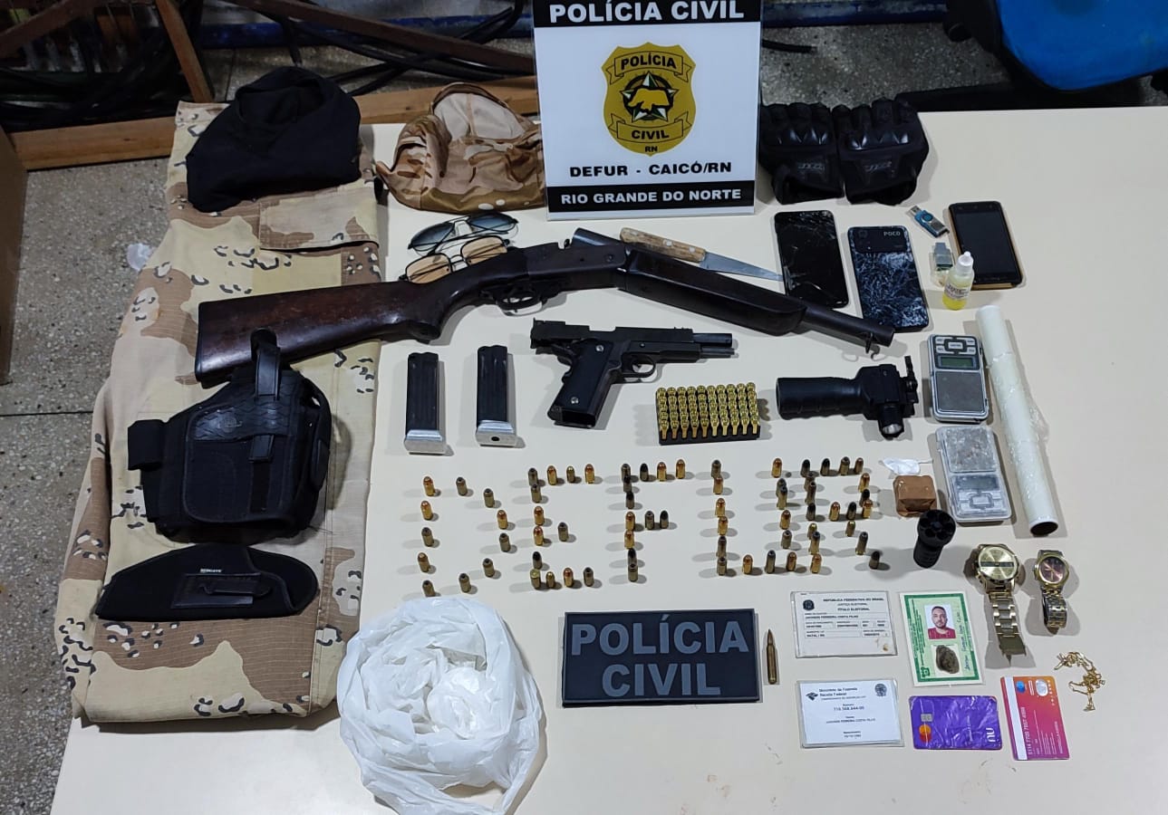 Líder de facção local em Caicó é preso; homem é investigado por assalto e tráfico de drogas
