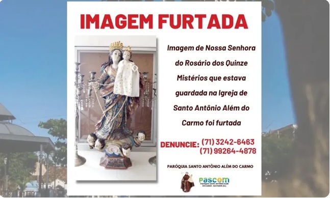 Imagem do século 19 é furtada de igreja