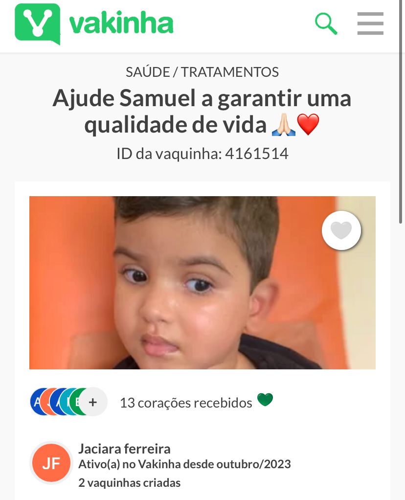Família faz vaquinha para custear tratamento de criança que sofreu paralisia após cirurgia de apendicite em Natal