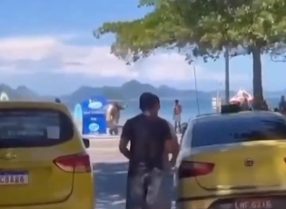 VÍDEO: Briga entre taxistas tem perseguição e troca de socos na orla de Copacabana