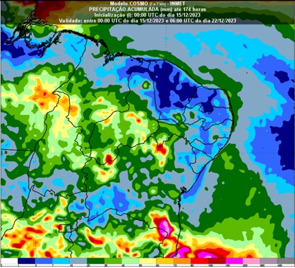 Chuva volumosa atinge Região Nordeste nos próximos dias, indica Inmet