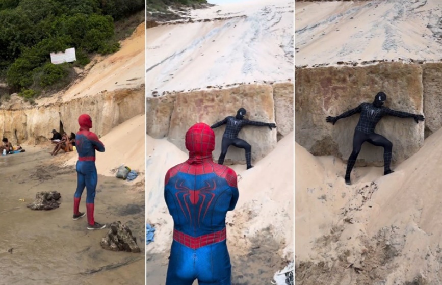 VÍDEO: Homem-Aranha ‘protege’ Morro do Careca em Natal; ASSISTA