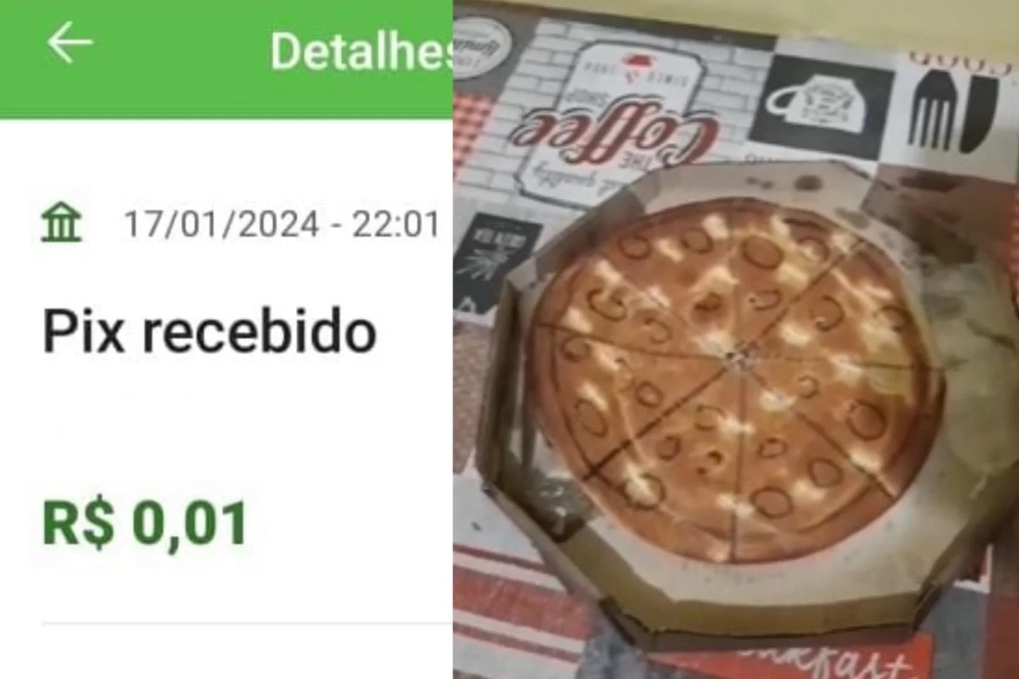 Cliente manda Pix de R$ 0,01 e comerciante responde com pizza fake